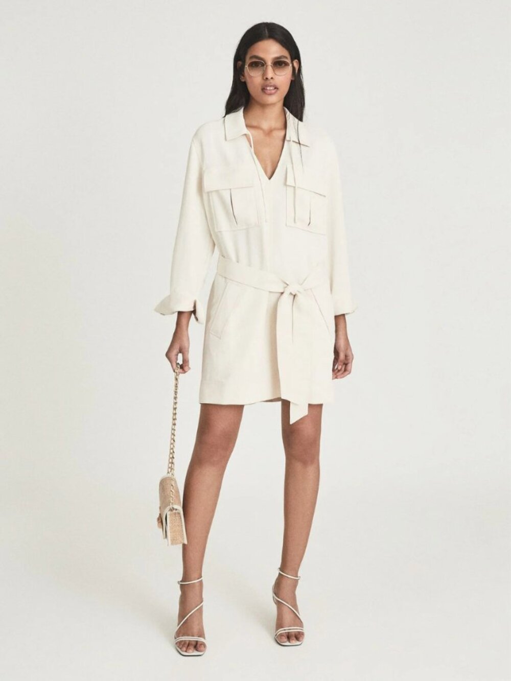Reiss Lia Twin Pocket Dress Cream Size 14